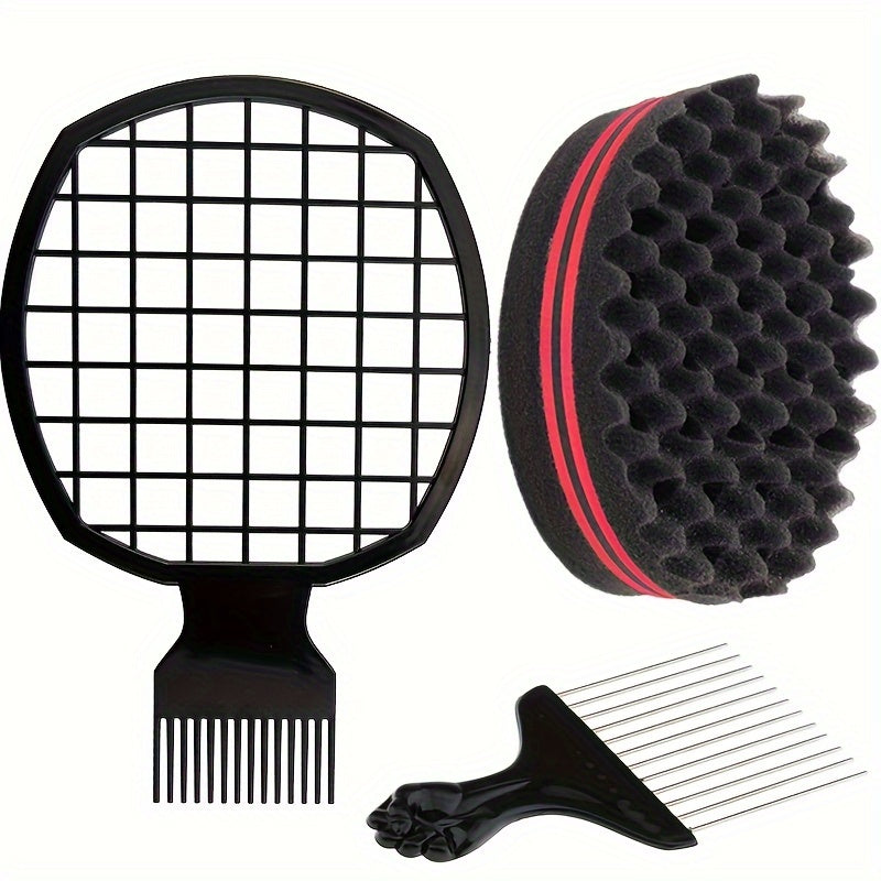 Afro Twist Hair Comb Twist Wave Barber Tool Twist Brush Curl Comb Twist Hair Sponge Twist Wave Curl Brush Comb Twist Hair Coils Comb for Natural Hair Perm comb set, sponge shaped comb, steel needle insertion comb, curling glo