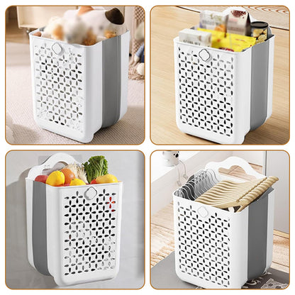 ZREE Large Wall Mounted Laundry Basket (60L, 27x19x39cm) - Foldable Design, Machine Washable, Space saving Bathroom/ Bedroom Dirty Clothes Collector (White/ Grey), Laundry Baskets, Space Saving Laundry Solution, Wall Mounted