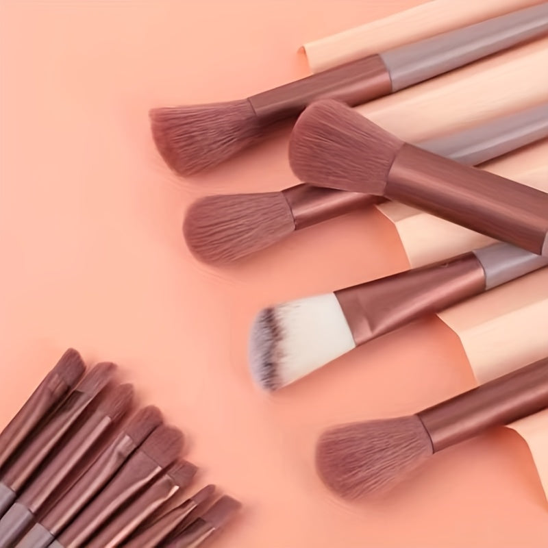 Luxurious 13pcs Makeup Brush Set With Soft Synthetic Bristles - Includes Travel Pouch, Fragrance-Free For All Skin Types