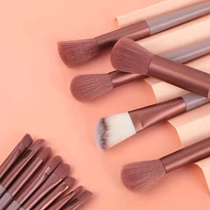 Luxurious 13pcs Makeup Brush Set With Soft Synthetic Bristles - Includes Travel Pouch, Fragrance-Free For All Skin Types