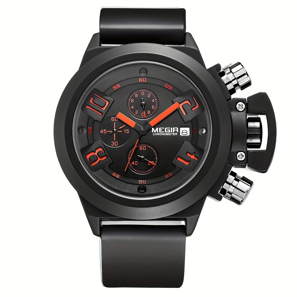 MEGIR Multifunction Men's Watch, Sports Silicone Strap Waterproof Calendar Quartz Watch 2002, Ideal Choice For Gifts