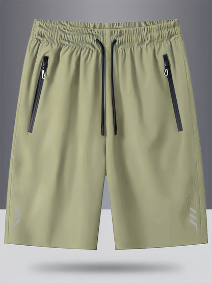 3pcs Men's Lightweight Quick-Dry Athletic Running Shorts - Loose Fit Plus Size, Zipper Pocket &amp; Elastic Waistband, Polyester/Elastane Blend Swim Shorts with White &amp; Black Design for Gym, Beach, Jogging - Summer Workout Swim T