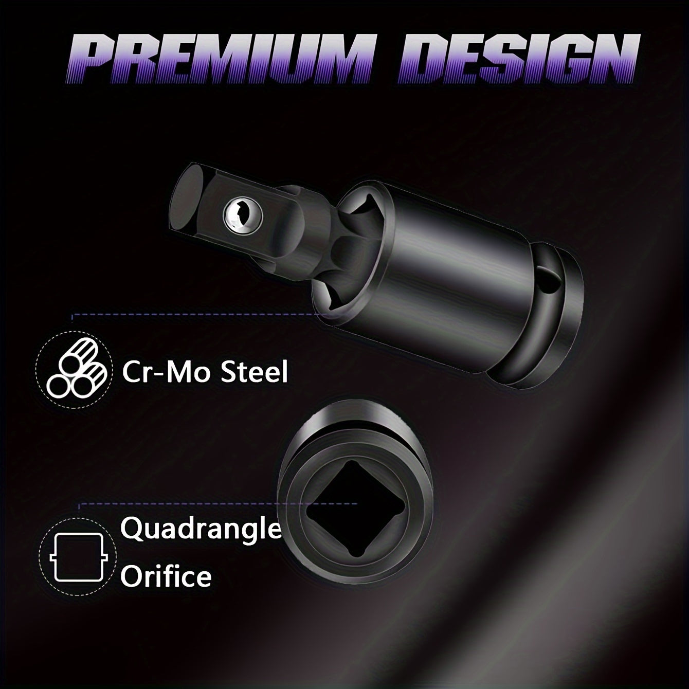 3-Piece Impact Socket Adapter Set - Universal Joint Set, 3-Piece Rotary U-Joint Sockets for Industrial, Automotive and Home Repair - Cr-Mo Steel, Fits 1/2", 3/8", 1/4" Drive - Mechanical Operation, No Electricity Require