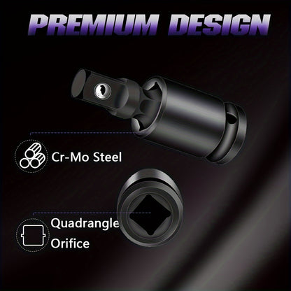 3-Piece Impact Socket Adapter Set - Universal Joint Set, 3-Piece Rotary U-Joint Sockets for Industrial, Automotive and Home Repair - Cr-Mo Steel, Fits 1/2", 3/8", 1/4" Drive - Mechanical Operation, No Electricity Require