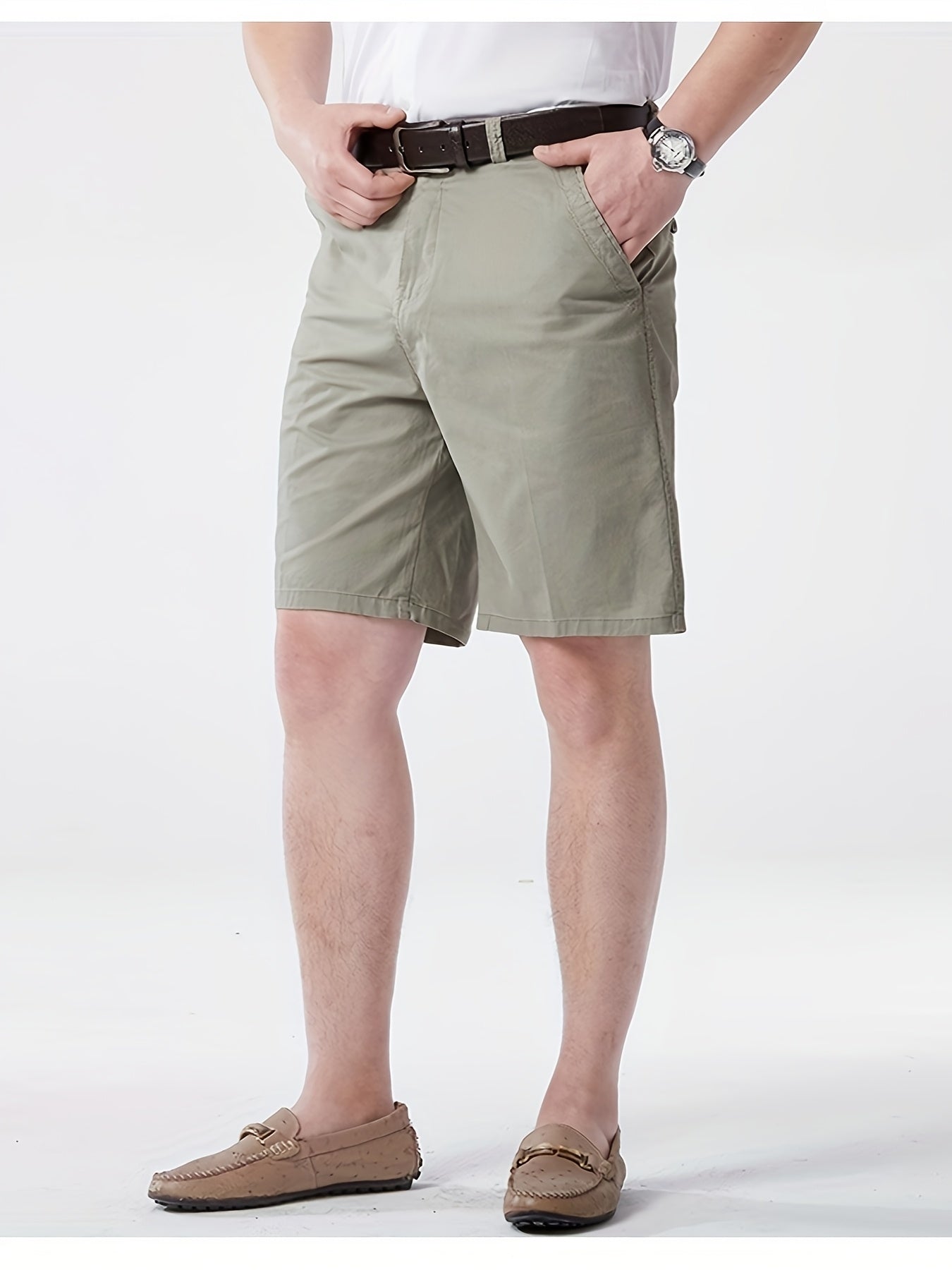 Men'S Cargo Shorts - Olive Green Non-Stretch Work Pants with Multiple Utility Pockets, Straight-Leg Mid-Thigh Length for Everyday & Professional Use - Durable Casual Outdoor Pants for Construction, Hiking, Travel - Non-Stretc