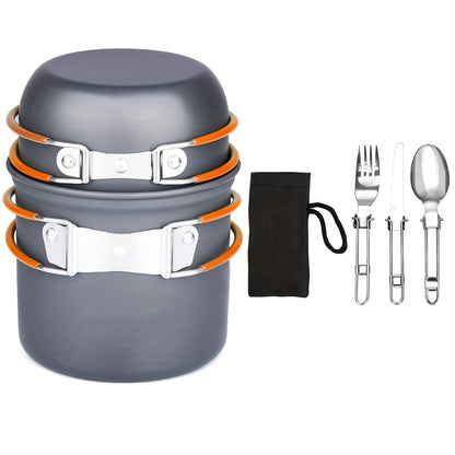 Camping Cookware Mess Kit 1-2 Person, Portable Pan Set, Fork Spoon Kit For Backpacking, Hiking, Picnic And Camping