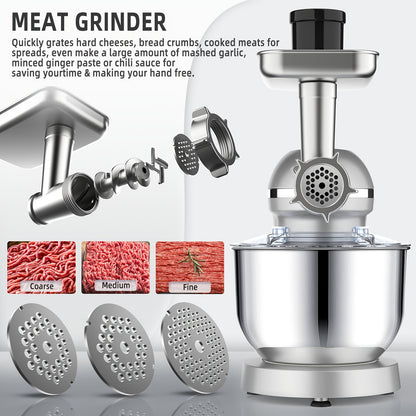 Homlee 6 in 1 Multifunctional Stand Mixer with 5.5L Stainless Steel Bowl, 2000W 6 Speed Tilt-Head Meat Grinder, Juice Blender with 1.5L Glass Jar, Multi-Functional Food Processor, Commercial Mixers for Most Home Cooks Beater