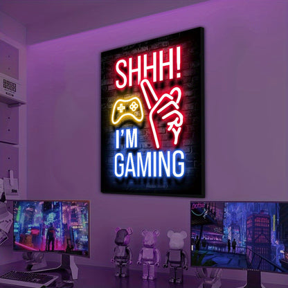 1pc Neon Game Poster - Vibrant Canvas Painting for Electronic Sports Room, Game Hall, and Boys' Bedroom - Perfect Wall Decor for Gamers