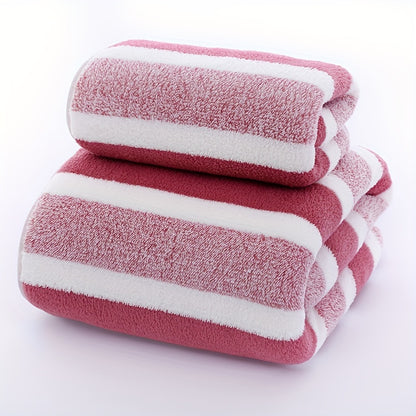 2pcs Striped Pattern Towels, Soft Hand Towel, Bath Towel, Quick Drying Absorbent Towels For Bathroom, Bathroom Supplies