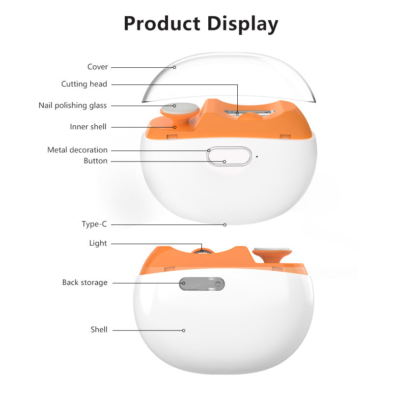 Cortador e polidor de unhas elétrico recarregável SWOSON com luz LED - Alimentado por USB, bateria de polímero de lítio, carregamento rápido 36V/5A, 3 em 1: aparador, polidor e lixador de unhas - Resultados de qualidade profissional para uso doméstico.