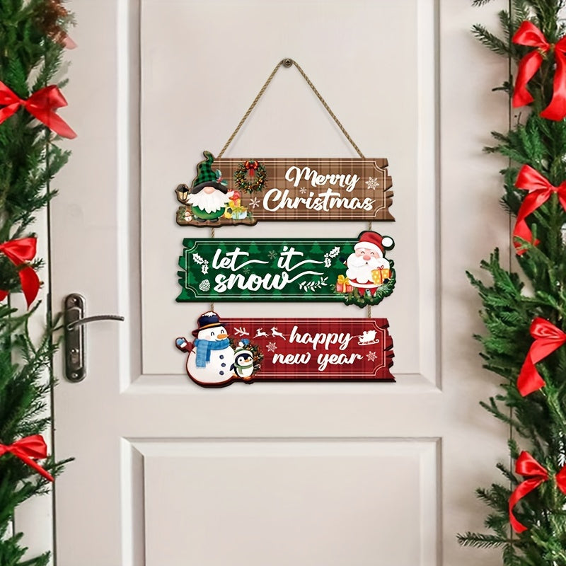 Decorative Signs &amp; Plaque 3pcs Christmas Hanging Ornaments - Santa Claus, Snowman And Reindeer Wooden Wall Decorations, Suitable for Home Interior Seasonal Farmhouse Art Decoration, Products That Can Be Used in 11 Festivals