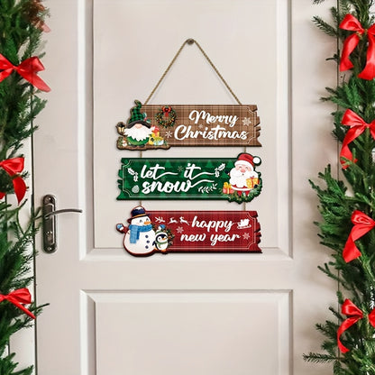 Decorative Signs &amp; Plaque 3pcs Christmas Hanging Ornaments - Santa Claus, Snowman And Reindeer Wooden Wall Decorations, Suitable for Home Interior Seasonal Farmhouse Art Decoration, Products That Can Be Used in 11 Festivals