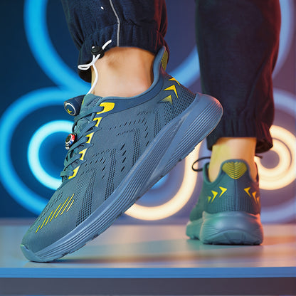 Men'S Wide Toe Box Running Shoes - Non-Slip MD Sole, Breathable Fabric Upper, All-Season Gym, Jogging, Walking Shoes - Lace-Up Athletic Sneakers for Big Feet & Wide Feet - Available in Multiple Colors (Dark Blue/Neon Yellow)