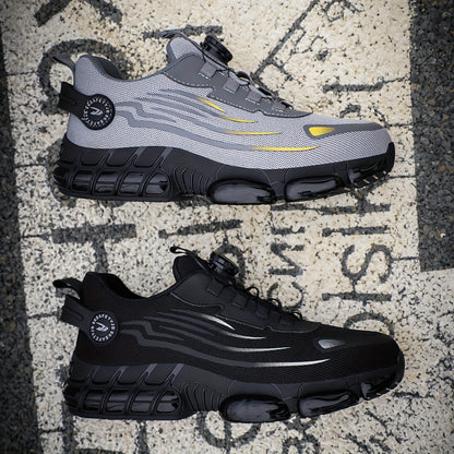 Sapatos de trabalho para homem da moda: leves, confortáveis, duráveis, com sola antiderrapante, biqueira de aço resistente à pressão, tecido respirável, elástico ajustável e design sem fivela.