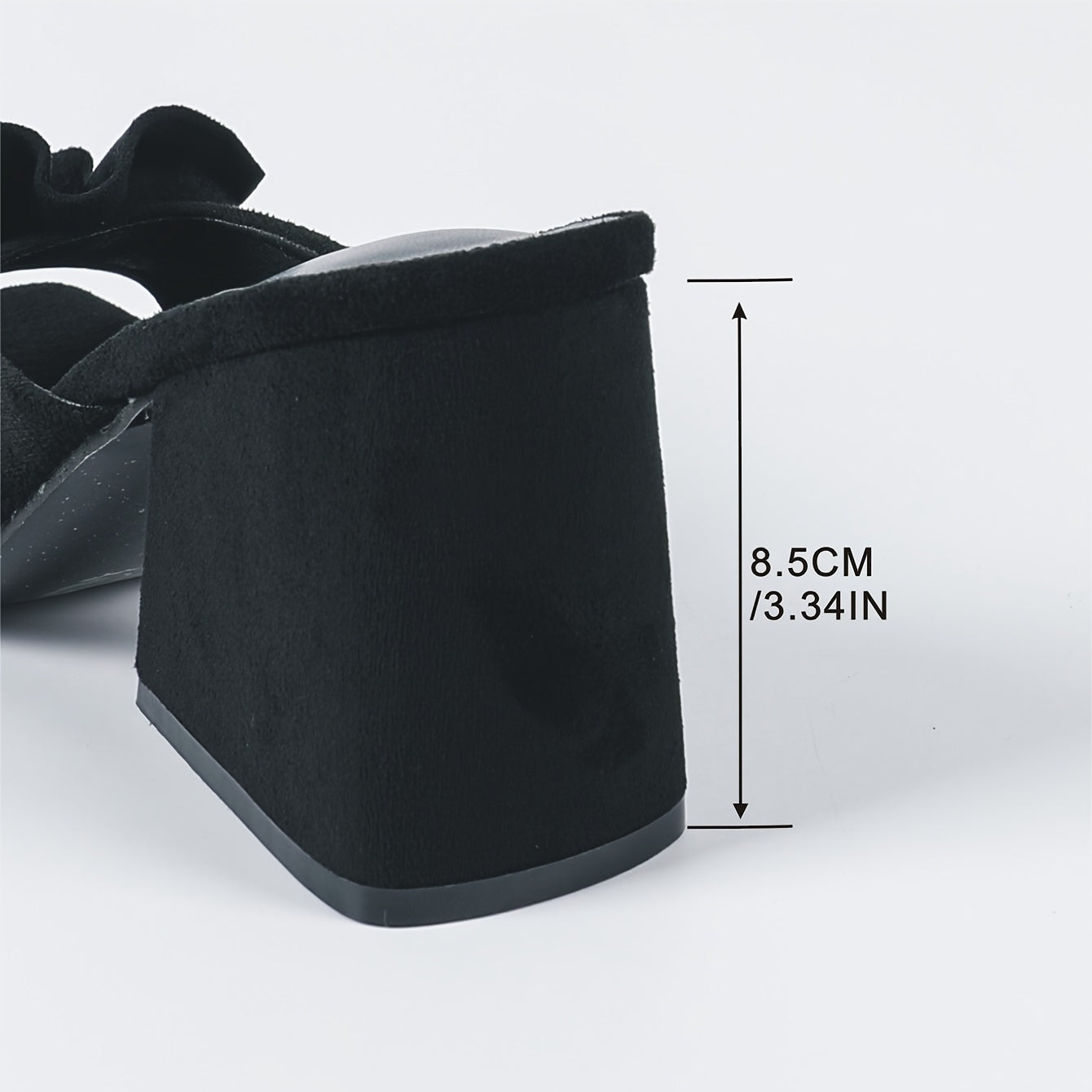 Chinelo feminino chique para o verão - Mules pretos de salto grosso e bico aberto, chinelos femininos de malha com salto alto e bico quadrado, com sola de borracha confortável.