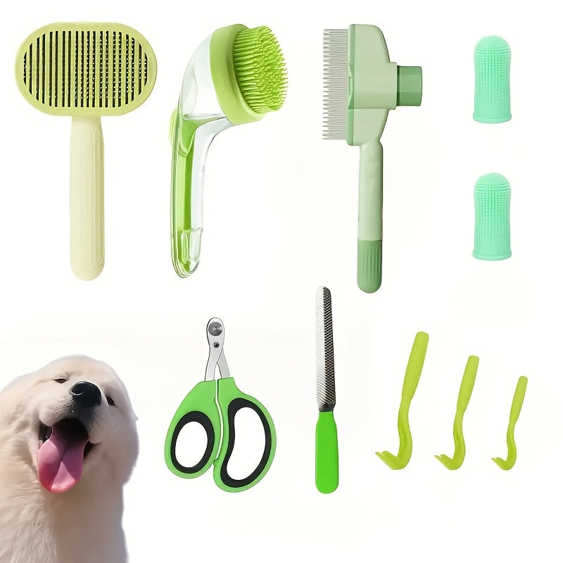 8pcs 5-in-1 Cat Grooming Kit with Self-Cleaning Brush, Nail Clippers, Comb, Shedding Brush, and Toothbrush - Keep Your Feline Friend Clean, Healthy, and Happy