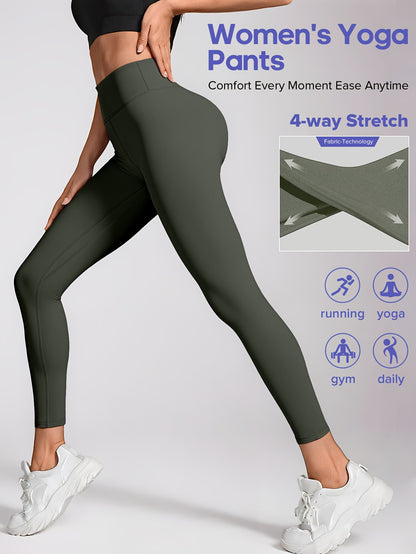 Women'S High-Waisted Elastic Yoga Pants - Compression, Stretchy & Comfortable for Fitness, Running, and Daily Wear - Solid Color Design, Workout Pants| highwaisted Leggings|Stretchy Fabri