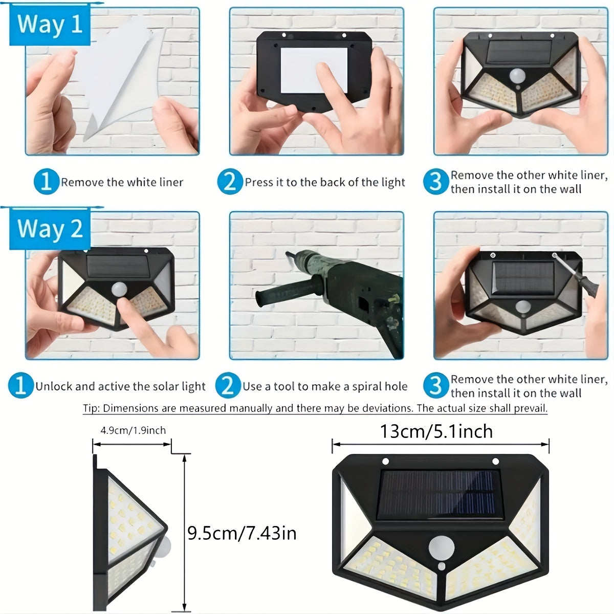 4packs Solar Wall Lights 100 LED Super Energy Saving Lights, Motion Sensor Security Lights, 270° Range Lighting Outdoor Wall Lights, With 3 Modes For Yard Garden Patio Courtyard Fences Driveway Pathway