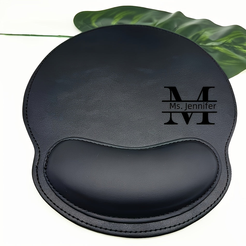 1pc Personalized Faux Leather Mouse Pad with Custom Text - Elegant Name/Letter Design, Wrist Support, Ideal for Office & Gaming, Perfect Gift for Valentine'S Day, Christmas, Anniversaries, Mouse Pads for Desk