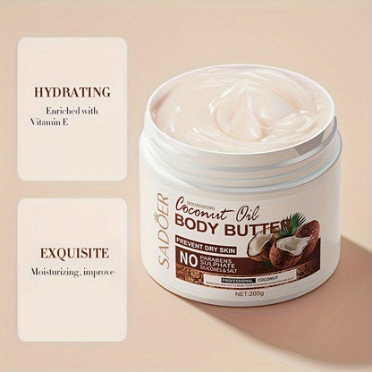 200g Coconut Moisturizing Body Cream, Body Butter With Vitamin E, Long Lasting Fragrance, Soothing Nourishing Rejuvenating Skin, Suitable For Various Skin Types With Plant Squalane