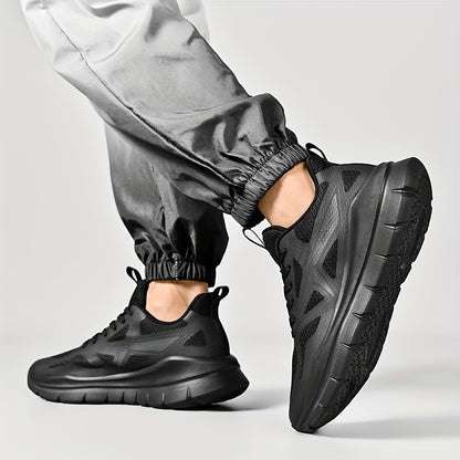 Men's Breathable Running Shoes - Lightweight Cross-Training Sneakers with MD Sole, White & Black Striped Low-Top Design for Gym, Jogging & Casual Wear, Sleek Sporty Look, Cushioned Comfort