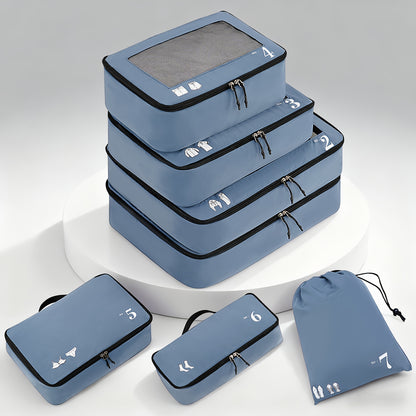 7pcs All-in-One Luggage Organizer Set with Shoe Bag & Laundry Pouch - Heavy-Duty Travel Packing Cubes, Zippered Compartments, Space-Saving Design for Suitcase, Backpack, Business Trip, Vacation, Camping - Machine Washable, Re