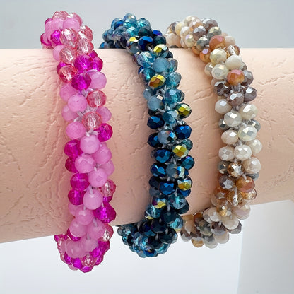 Esbbela 3pcs Bracelet Set Holiday Gift Beaded Artificial Crystal Stackable Strap Set with Elasticity Suitable for Women Men 16.51-20.32cm Daily Vacation