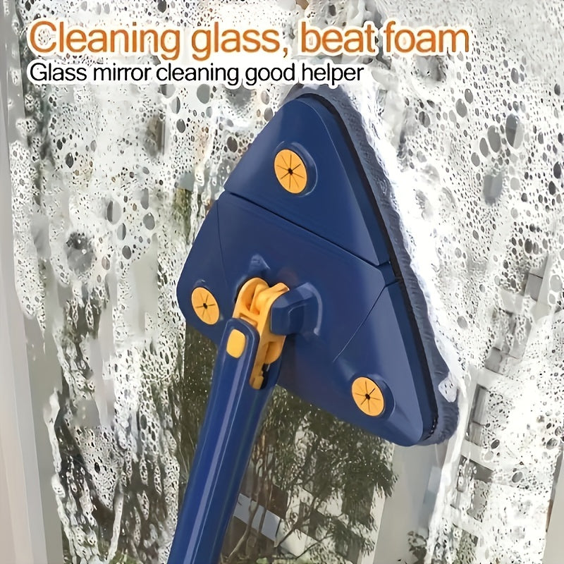 1pc, Triangle 360° Rotating Cleaning Mop, Long Handle Floor Mop, Hands-free Wash Squeeze Mop, Wet And Dry Dual-use Cleaning Mop, For Floor Wall Ceiling Corner Glass, Cleaning Supplies, Cleaning Tool