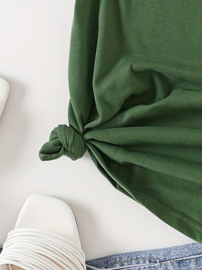 T-shirt casual para mulher com estampado floral de borboletas e margaridas, gola redonda - Verde azeitona, Lavável à máquina, Modelagem regular para looks casuais, Moda para todas as estações, Estilo descontraído, Tecido não transparente