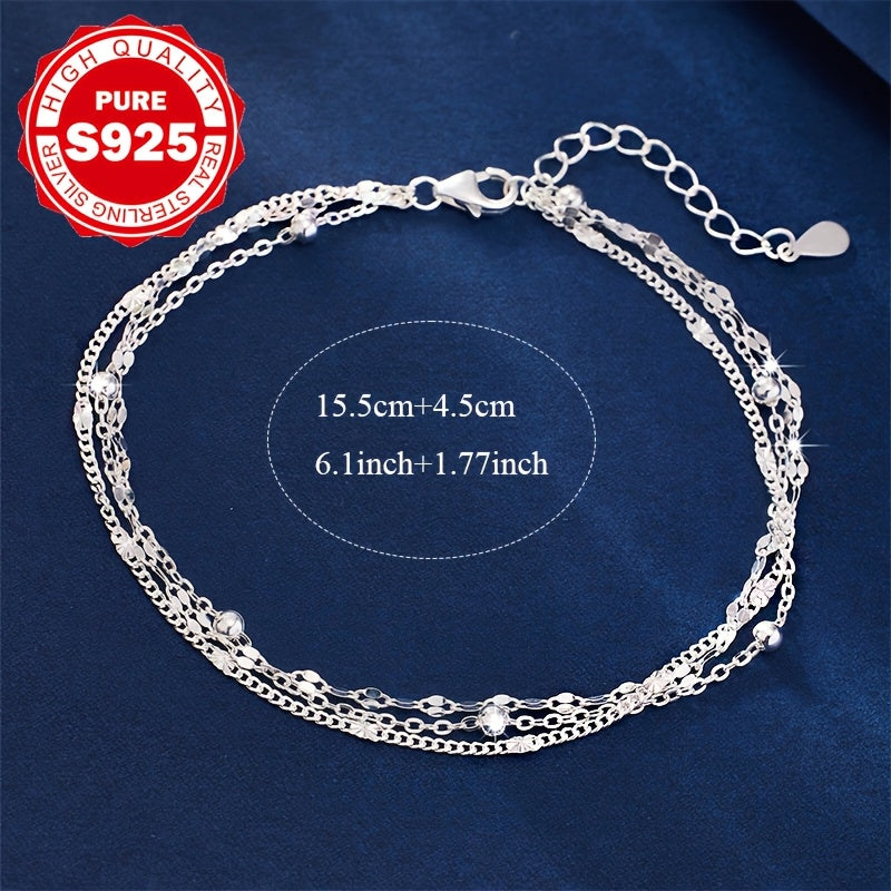 Elegant S925 Silver Bracelet for Women - Bohemian Style, Multi-Layered Chain Design, Hypoallergenic, Perfect for Daily Wear, Parties & Holidays, Ideal Gift for Christmas or Valentine'S Day, Party Accessory | Bohemian Style Br