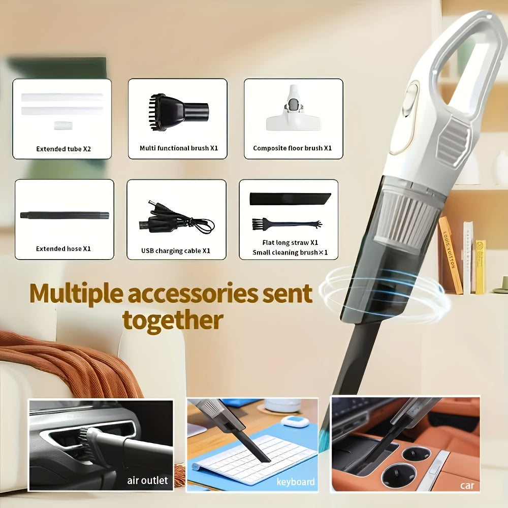 Cordless Handheld Vacuum Cleaner with Dual 2000mAh Batteries, USB Charging & Strong Suction - Lightweight ABS Design, Multi-Functional Attachments for Indoor/Outdoor Use, Cordless Vacuum Cleaner, Quick Cleanup, Ergonomic Grip