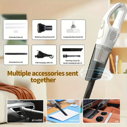 Cordless Handheld Vacuum Cleaner with Dual 2000mAh Batteries, USB Charging & Strong Suction - Lightweight ABS Design, Multi-Functional Attachments for Indoor/Outdoor Use, Cordless Vacuum Cleaner, Quick Cleanup, Ergonomic Grip