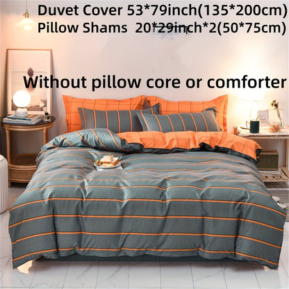 3-Piece Polyester Duvet Cover Set, Striped Print Bedding Set, Soft Comfortable Duvet Cover, For Bedroom, Guest Room (1*Duvet Cover + 2*Pillowcase, no core)
