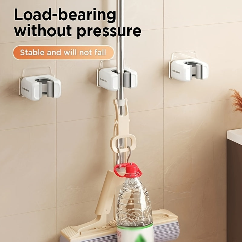 2pcs Wall Mounted Mop and Broom Holder, No-Drill, Wall-Mounted Storage Rack, Bathroom Storage Rack for Kitchen and Bathroom, Multifunctional Tools Storage Clip for Bathroom Kitchen Garden, Cleaning Accessories, Household Gadg