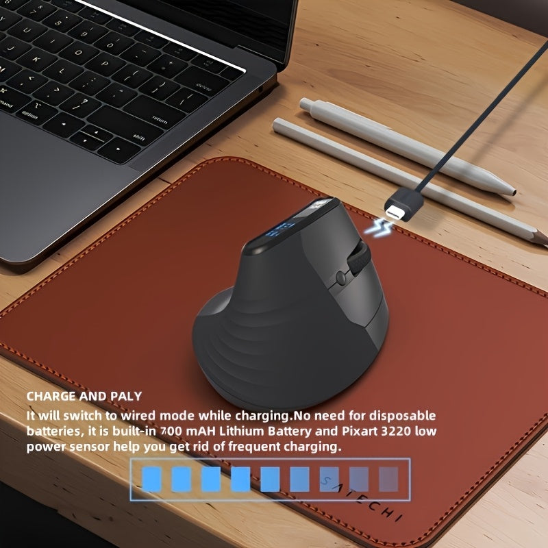 MCPIWOHY Dual Wheel Wireless Wireless Mouse, 2.4GHz, Type-C Wired Triple Mode Connection, Ergonomic Mouse with Screen Display, Rechargeable Optical Mouse