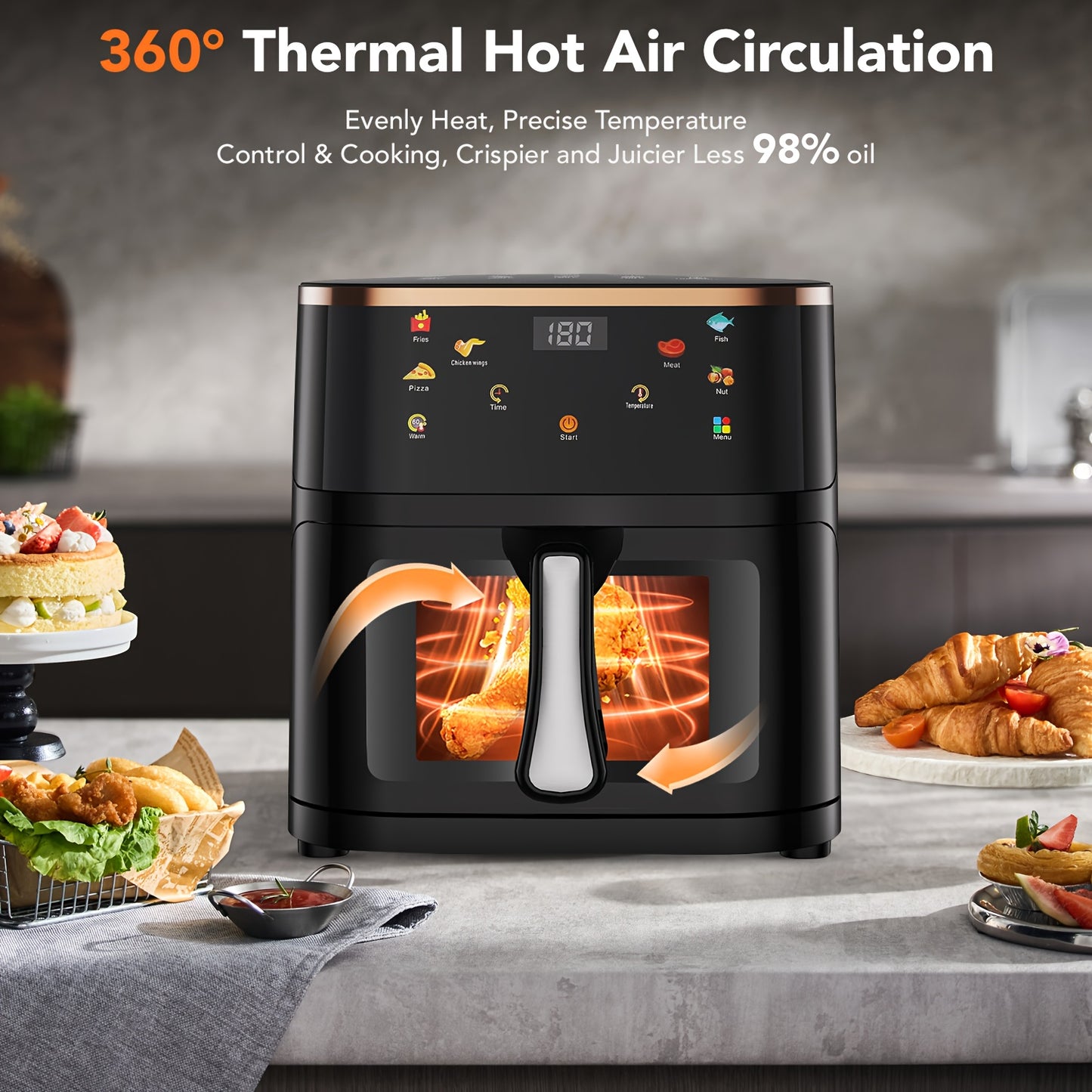 Air Fryer 6.5L 9L 10.5L Oilless 1800W Large Capacity Oven Air Fryers Healthy Cooker With 10 Preset, Visual Cooking Window, Non-Stick Basket, Dishwasher Safe