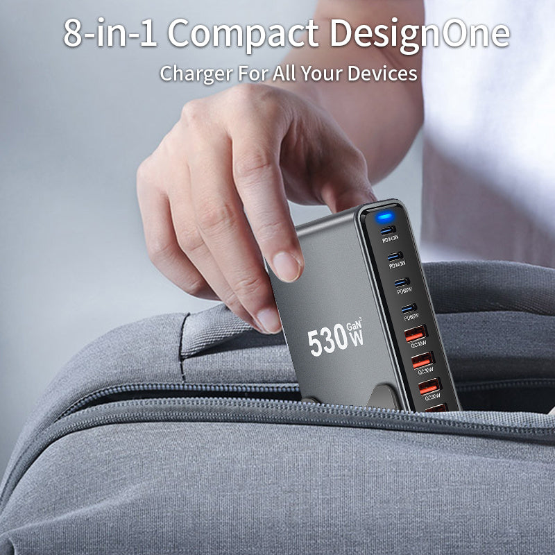 1pc EU desktop charging block 530w 8-port in one Compatible with Macbook Pro M4 MAX140W fast charging Small and portable, suitable for travel, home or office use, support for mobile phones, watches, computers and headphones C