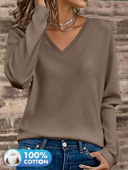 3pcs Women'S 100% V-Neck Long Sleeve T-Shirts - Soft, Durable, and Comfortable Casual Wear for All Seasons, Perfect for Holidays, Graduations, and Everyday Style, Everyday Comfort Wear | Minimalist Style | Soft Fabric Tee