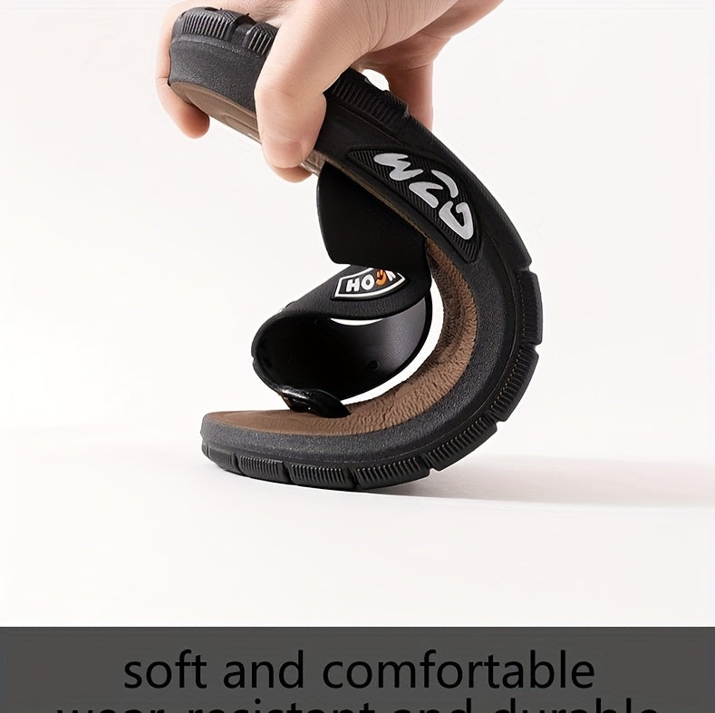 Chinelo de dedo casual de verão para homem - Resistente a odores, antiderrapante, durável, com sola macia e tira ajustável, design castanho e preto para uso diário e ao ar livre, calçado de praia | Chinelo de dedo elegante | Sola em PVC durável, sandália