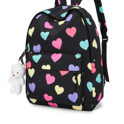 Multi-Color Hearts Pattern Design Backpack, Korean Style, Large Capacity, Simple And Lightweight Backpack