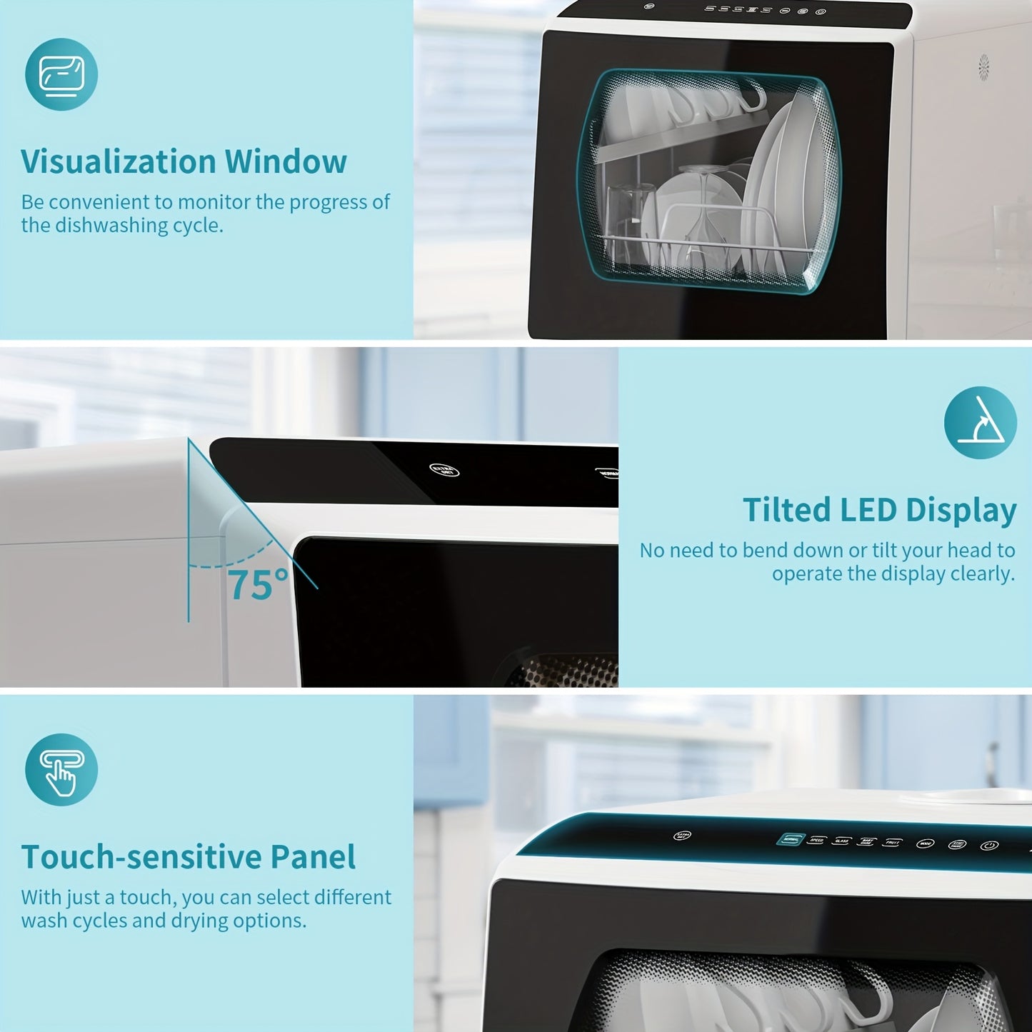 Independent Countertop Dishwasher, 5+1 Wash Programs, Built-in 5L Water Tank, Two Water Supply Modes, With Hot Air Drying And Automatic Ventilation Functions, Suitable For Homes, Apartments, And RVs.