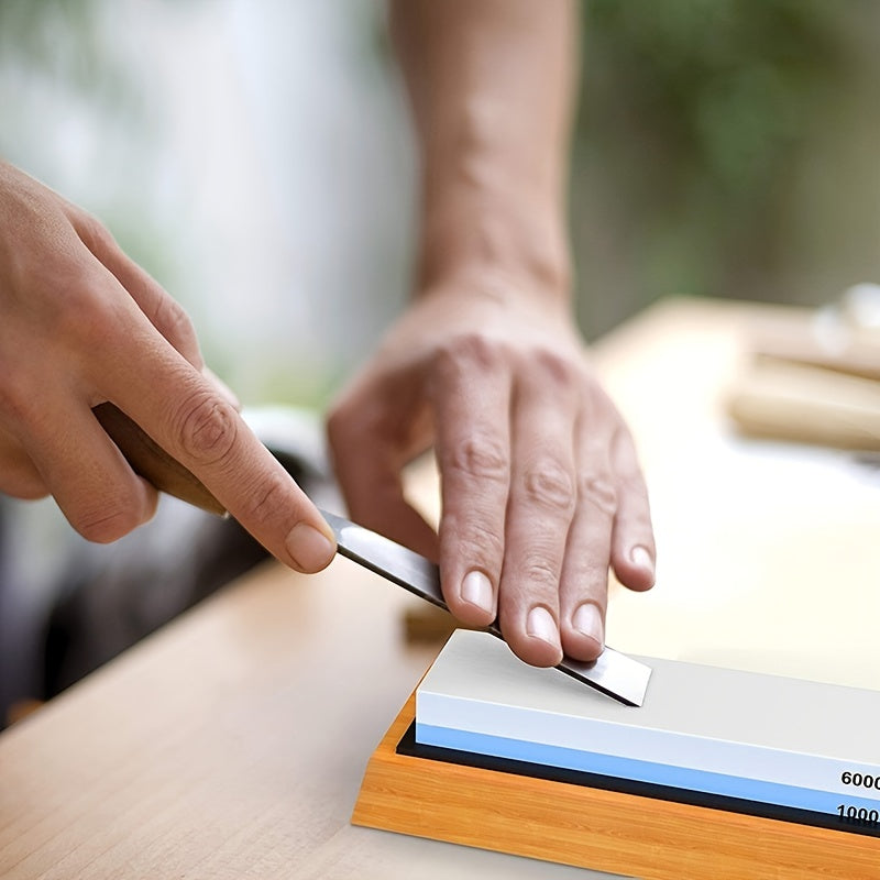 Professional-Grade 1000/6000 Grit -Style Water Stone Knife Sharpener - 2-Sided Whetstone with Non-Slip Bamboo Base & Angle Guide, Coarse/Fine Grinding Knives, Chef, Damascus, Steels - Heavy-Duty Sharpening Stone