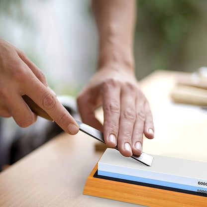 Professional-Grade 1000/6000 Grit -Style Water Stone Knife Sharpener - 2-Sided Whetstone with Non-Slip Bamboo Base & Angle Guide, Coarse/Fine Grinding Knives, Chef, Damascus, Steels - Heavy-Duty Sharpening Stone