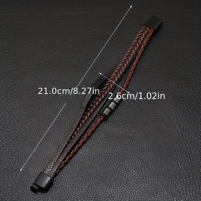 Nova pulseira masculina vintage, feita à mão, com várias camadas de contas, fecho magnético e revestimento em PU.