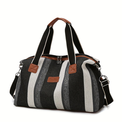Striped Retro Short-Term Travel Bag for Women, Lightweight Handheld Luggage with Large Capacity