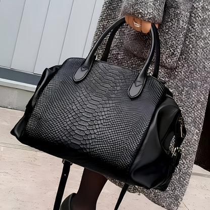 Elegant Black Snake Pattern Handbag for Women - Large Capacity, Detachable Shoulder Strap, Vegan Synthetic Faux Leather, Perfect for Daily Use and Work, Ideal Holiday Gift, Versatile Trolley | Avantgarde Style | Synthetic Fa