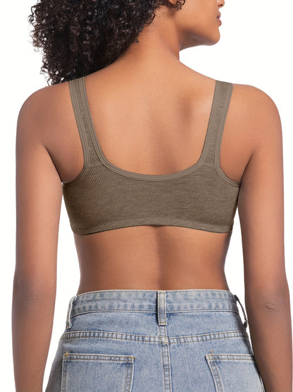 5pcs Set, Front Closure Vertical Stripe Push-Up Wireless Bra, Seamless Bra, Strapless Bras for Women Full Support, White Sports Bras for Women, Bras for Women Front Closure, Sports Bras for Women Quick Dry, Activewear Essenti