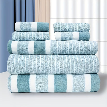 8pcs Striped Coral Velvet Towels Set, Household Hand Towels, Bath Towels, Soft Absorbent Quick-Drying Towels, Bathroom Accessories, Holiday Gifts (Bath Towel*2 + Hand Towel*2 + Washcloth*4)