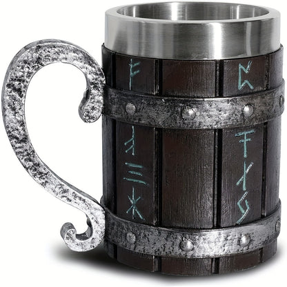 1pc Creative Barrel Cup, 20oz Stainless Steel Mug, Reusable Multipurpose Coffee Mug for Men, with Resin Crafted Double-Wall Design, for Juice Beverage Cup - Hand Wash Only