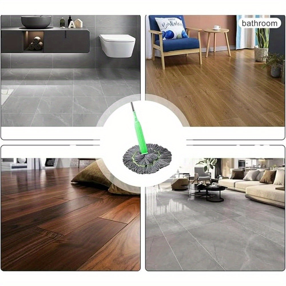 1pc Super Absorbent Rotary Mop with Green Handle - Ideal for Home, Kitchen, School, Office, Bathroom & RV Travel - 7pcs Set | Easy-to-Clean Microfiber Mop Head & Bucket